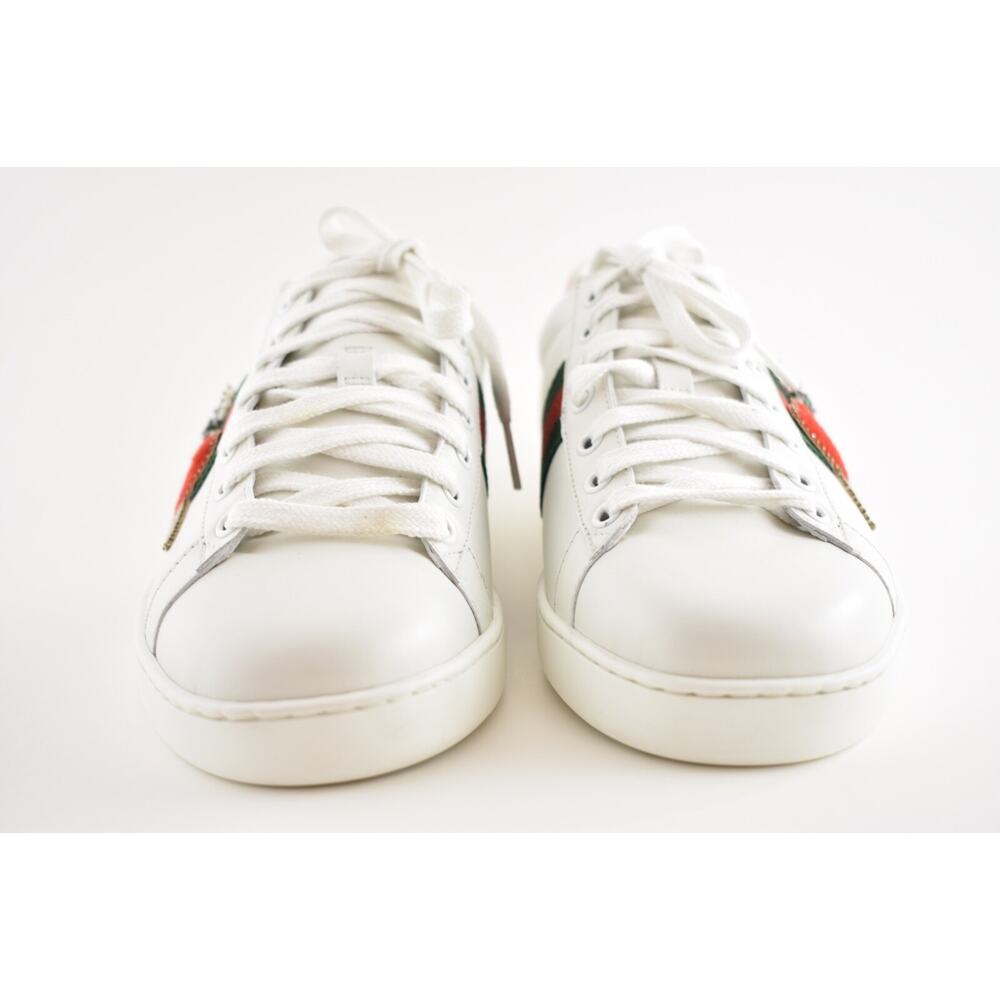 Gucci New Ace White Leather Red Heart Dagger Sword GG Flat Trainer Sneaker 41.5 - Picture 6 of 12
